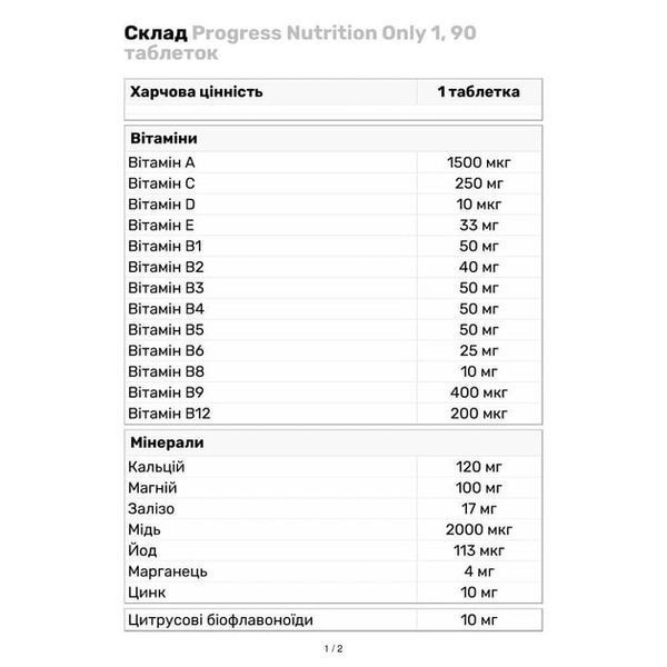 Витамины и минералы Progress Nutrition Only 1, 90 таблеток 110048 фото