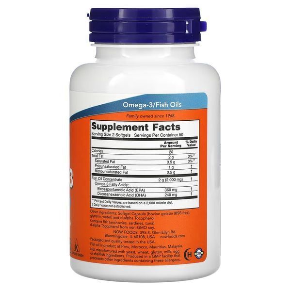 Now Омега 3 Omega-3 1000 мг - 100 софтгель 110002 фото