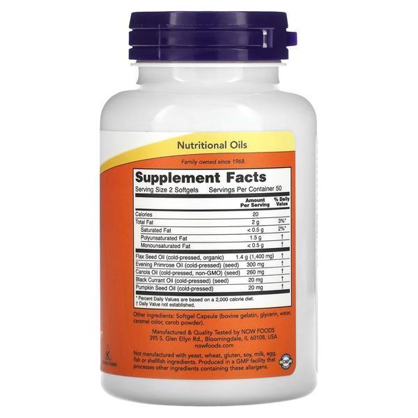 NOW Foods, Omega 3-6-9, 1,000 mg, 100 Softgel 110006 фото