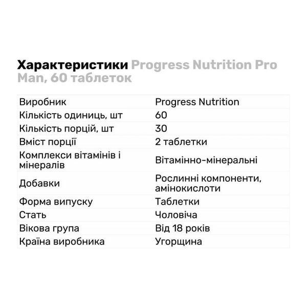 Витамины для мужчин Progress Nutrition Pro Man, 60 таблеток 110056 фото