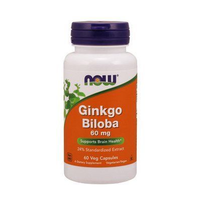 Now Foods Ginkgo Biloba 60 мг 60 веган-капсул  110137 фото